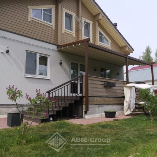 Фотографии выполненных работ компании «ABIE-GROUP» пристенной тентовой перголы. Одинцовский р-он, СНТ Урожайный, Московской обл.